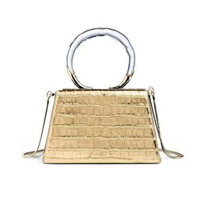 Alexis Bittar Womens Lucite Quad Croc-Embossed Bag Gold - NWT $745 Store Display